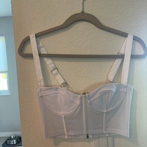 white fox zip up corset in white